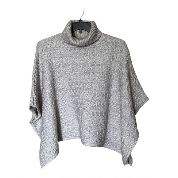 Rachel Zoe Gray Chunky Cable Knit Turtleneck Poncho One Size - Picture 1 of 8
